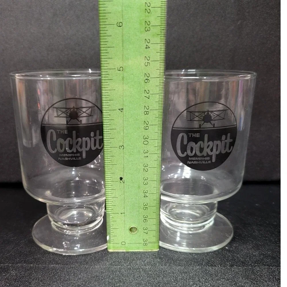 Cockpit Ale Beer Clear Pedestal Glasses, Set‎ of 2, Vintage Memphis Memorabilia